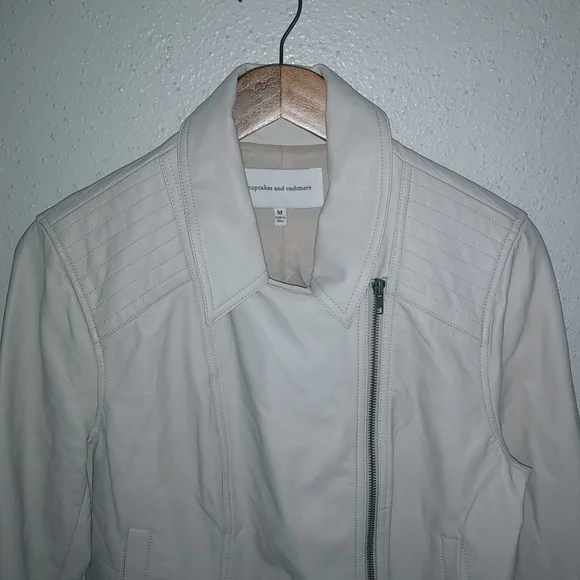 Cupcakes & Cashmere M Soft Leather Zip Front Jacket in Lightest Beige - Picture 4 of 13